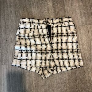 ZARA TEXTURED WEAVE PLAID SHORTS TAUPE BROWN new XS
